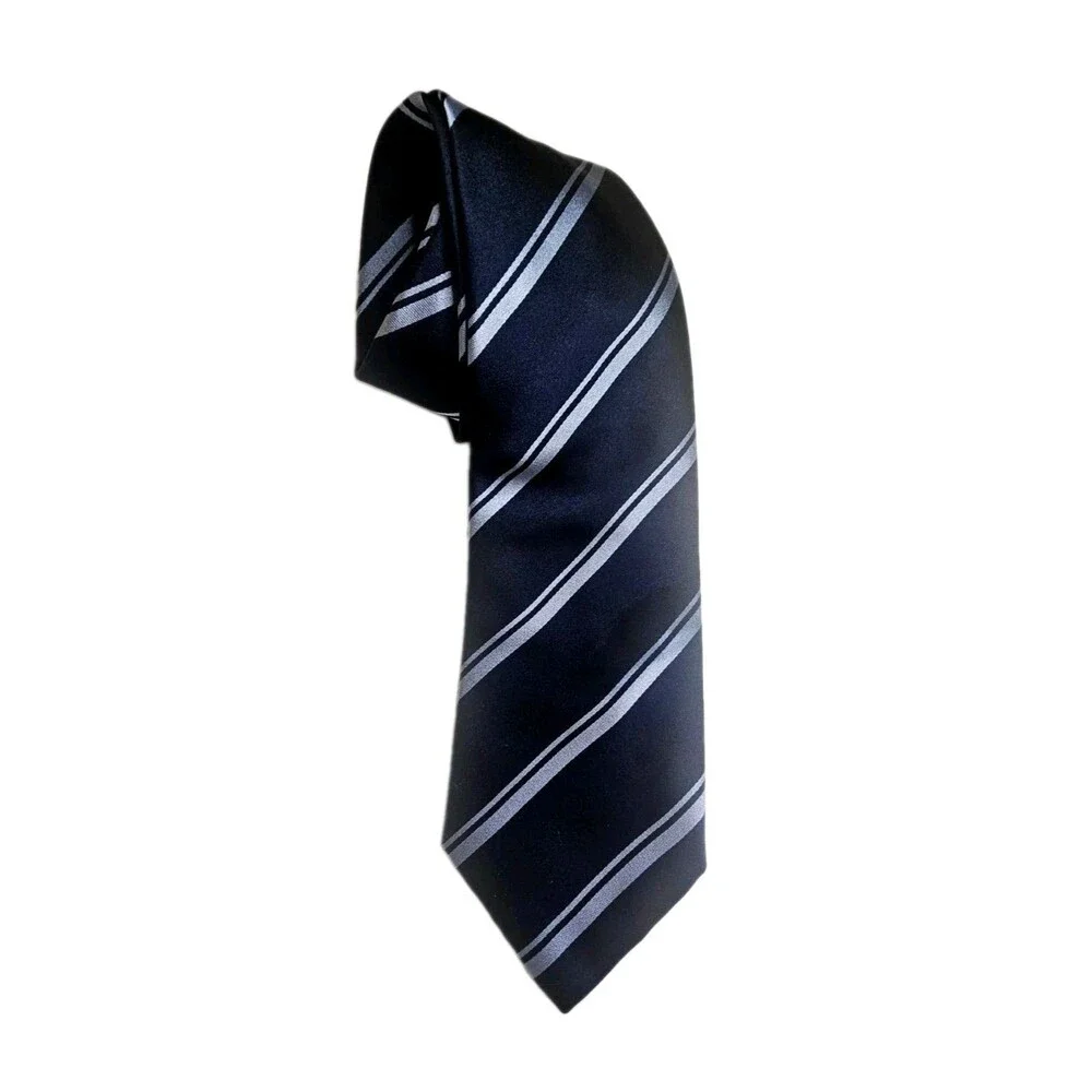 Brioni Italy 100% Silk Navy Silver Striped Regimental Neck Tie 3.5
